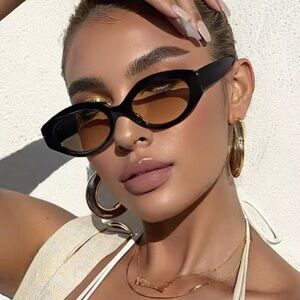 Retro Cat Eye Sunglasses Black Frame Brown Lens Y2K Women 2026